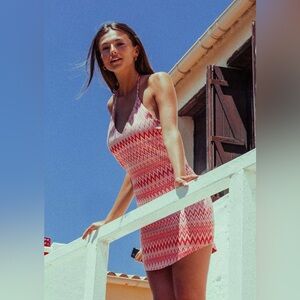 RECC Paris Pink Chevron Halter Mini Dress • EU 40 (US 8)